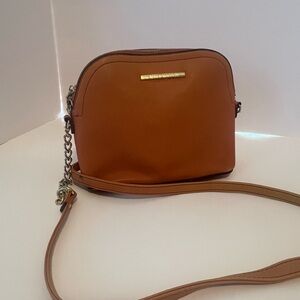 Steve Madden BMaggie Dome Orange/Tan Crossbody with Gold Chain Accent